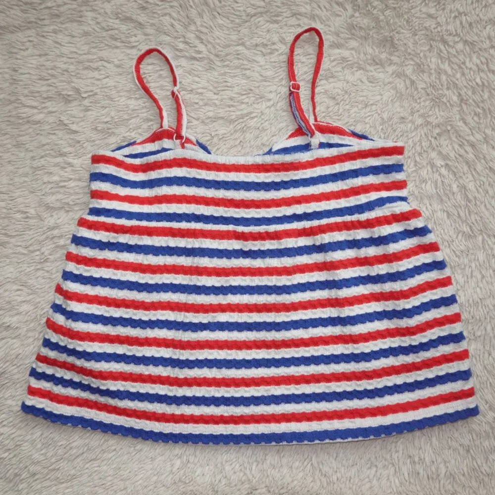 Girls Size Large 10-12 Old Navy Bow Red, White, Blue Striped Tank Top, Like New